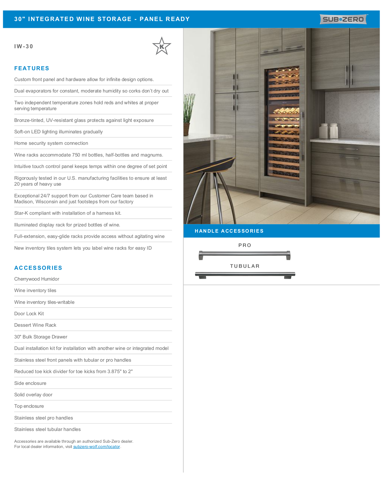 Sub-Zero IW30LH Specification Sheet