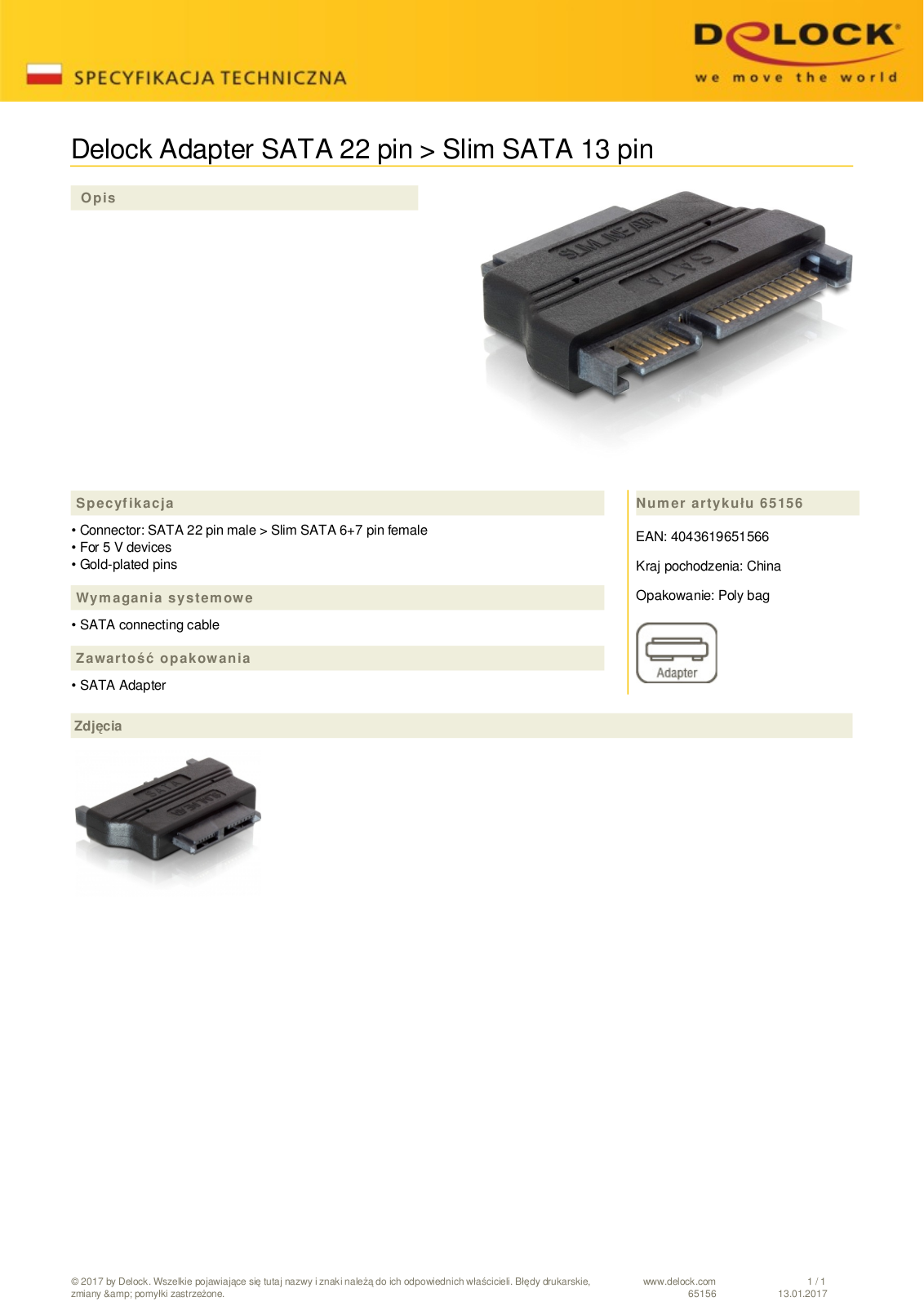 DeLOCK SATA 6Gb-s + SATA-power User Manual