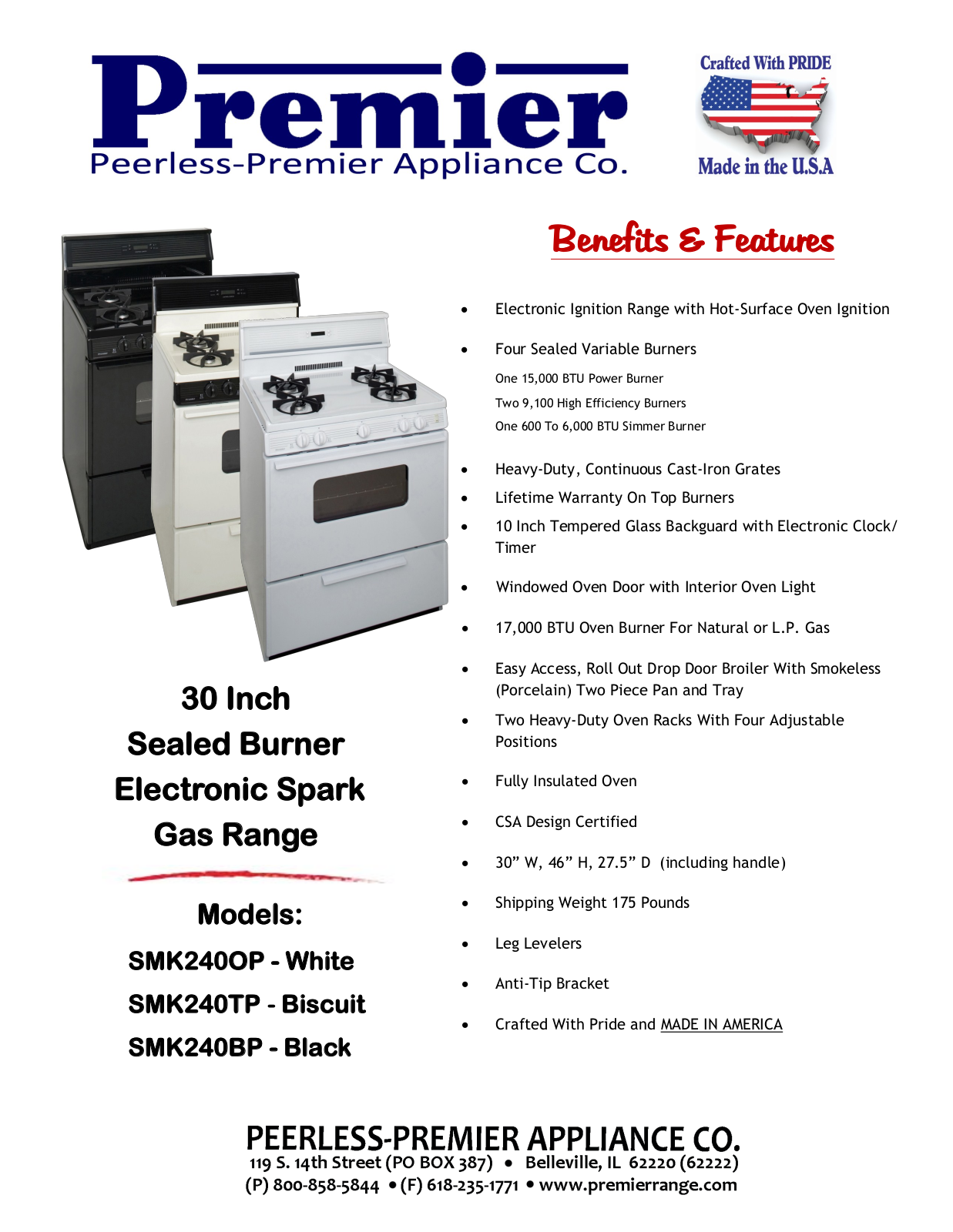 Premier SMK240TP, SMK240BP Specifications - ManualMachine.com