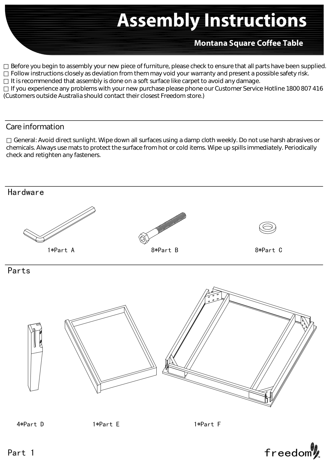 Freedom Montana Square Coffee Table Assembly Instruction