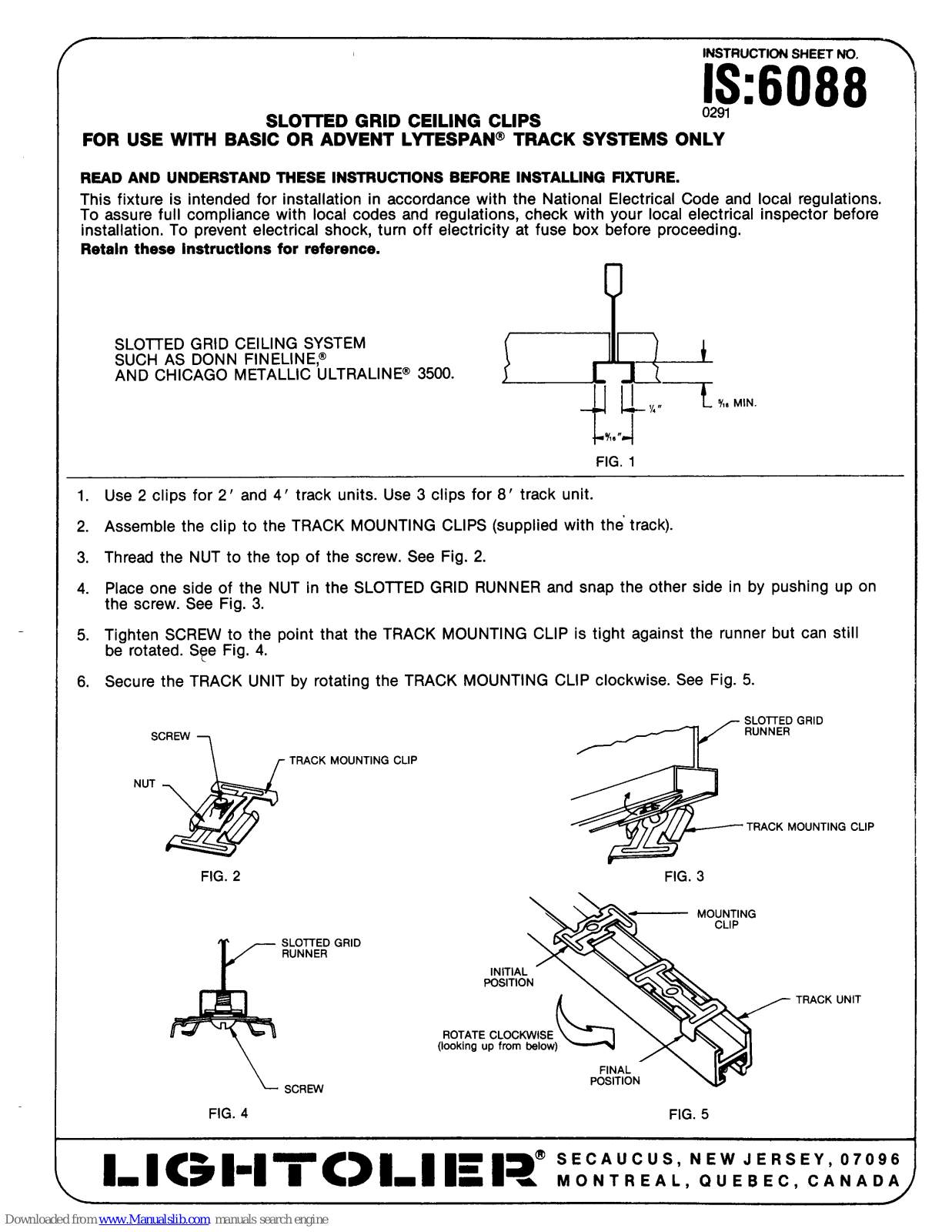 Lightolier SLOITED GRID CEILING CLIPS User Manual - ManualMachine.com