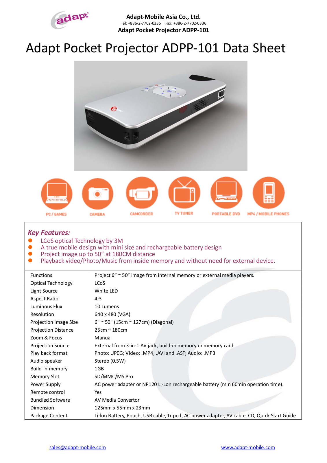 Adapt Mobile ADPP-101 Product Sheet