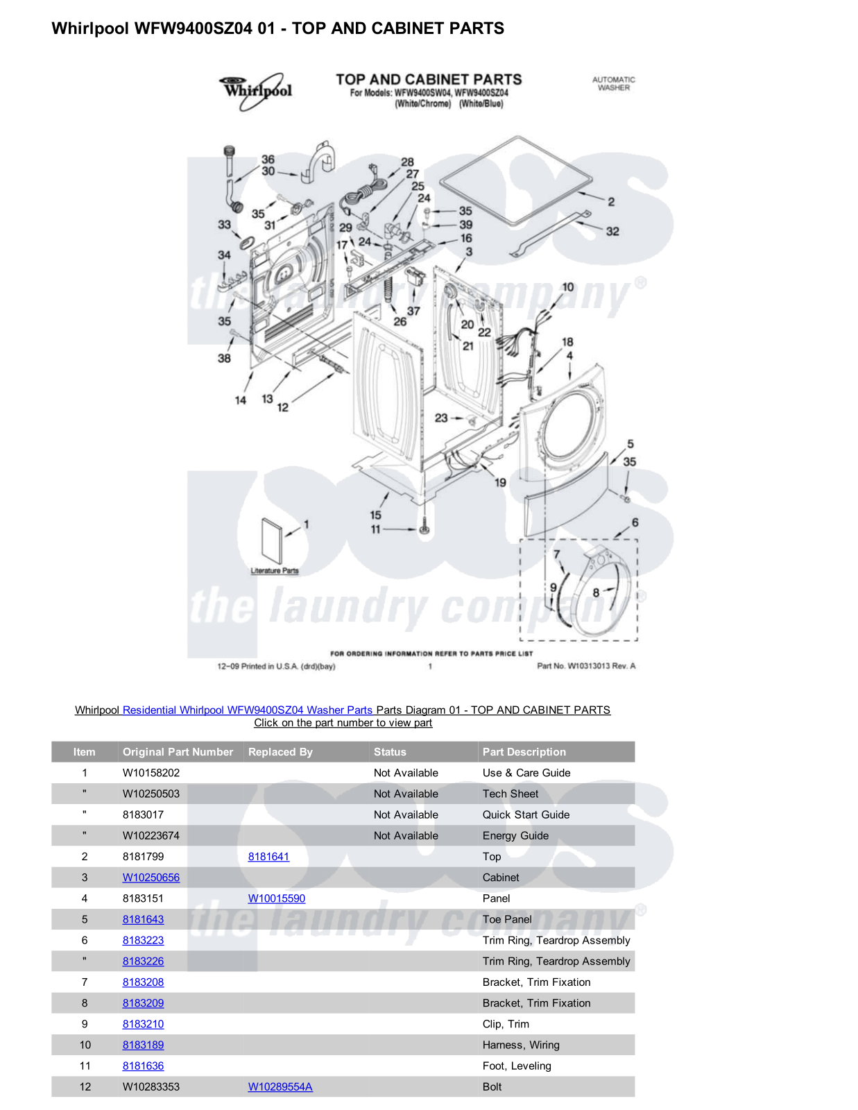 Whirlpool WFW9400SZ04 Parts Diagram