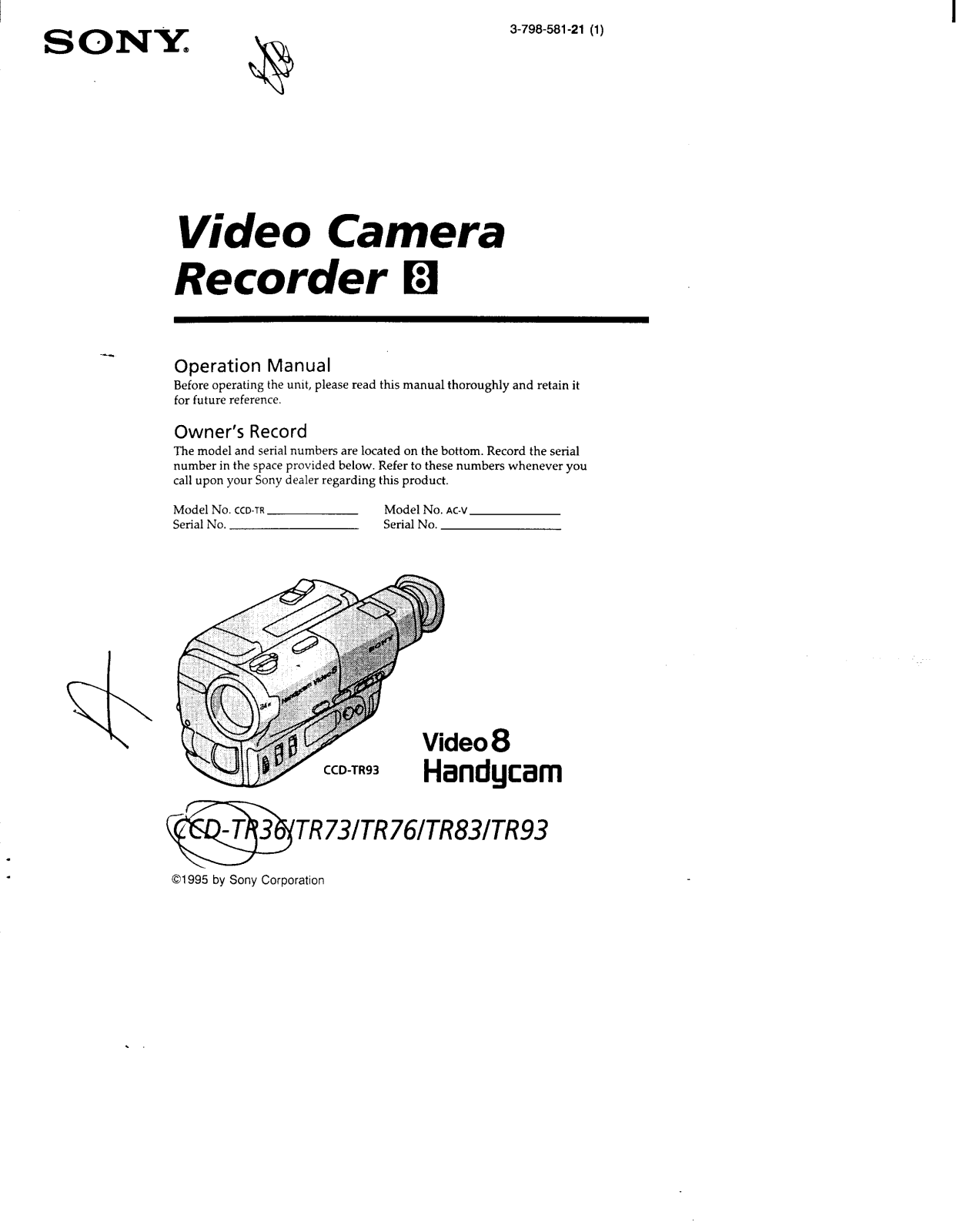 Sony CCD-TR73, CCD-TR76, CCD-TR93 Operating Instruction