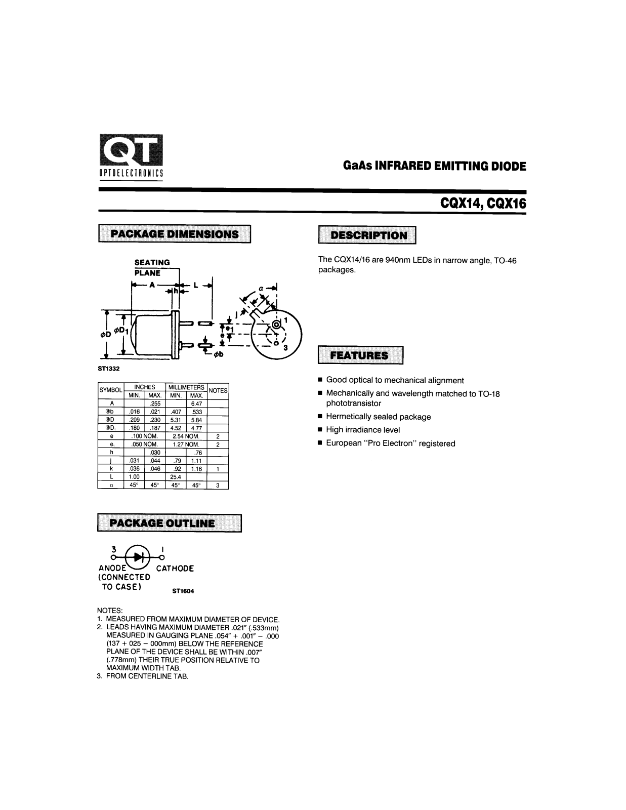 QT CQX16, CQX14 Datasheet