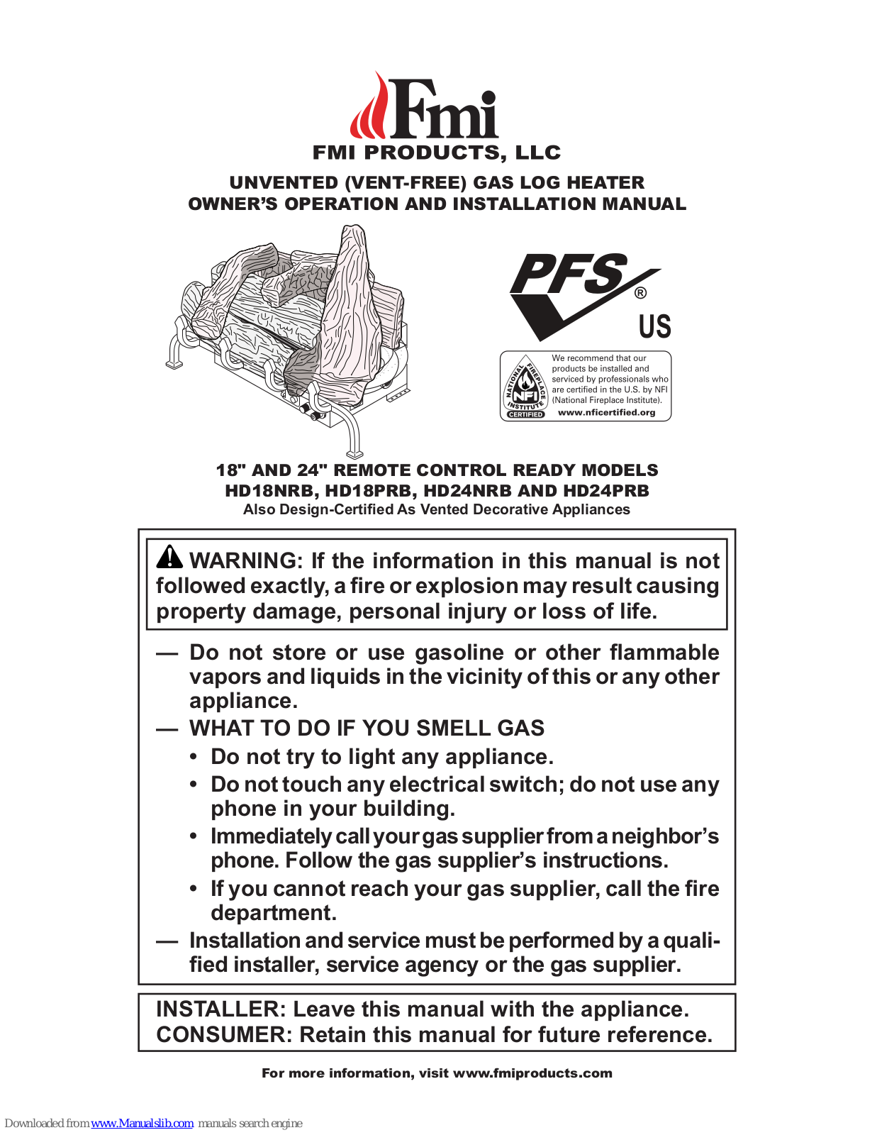 FMI HD18NRB, HD24NRB, HD18PRB, HD24PRB Owner's Operation And Installation Manual