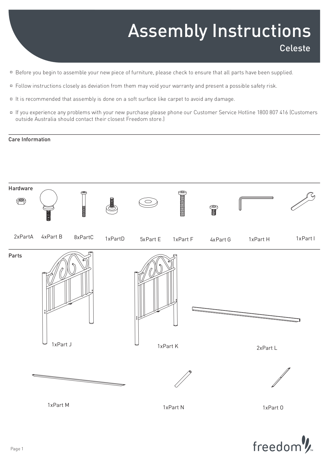 Freedom Celeste Bed Assembly Instruction