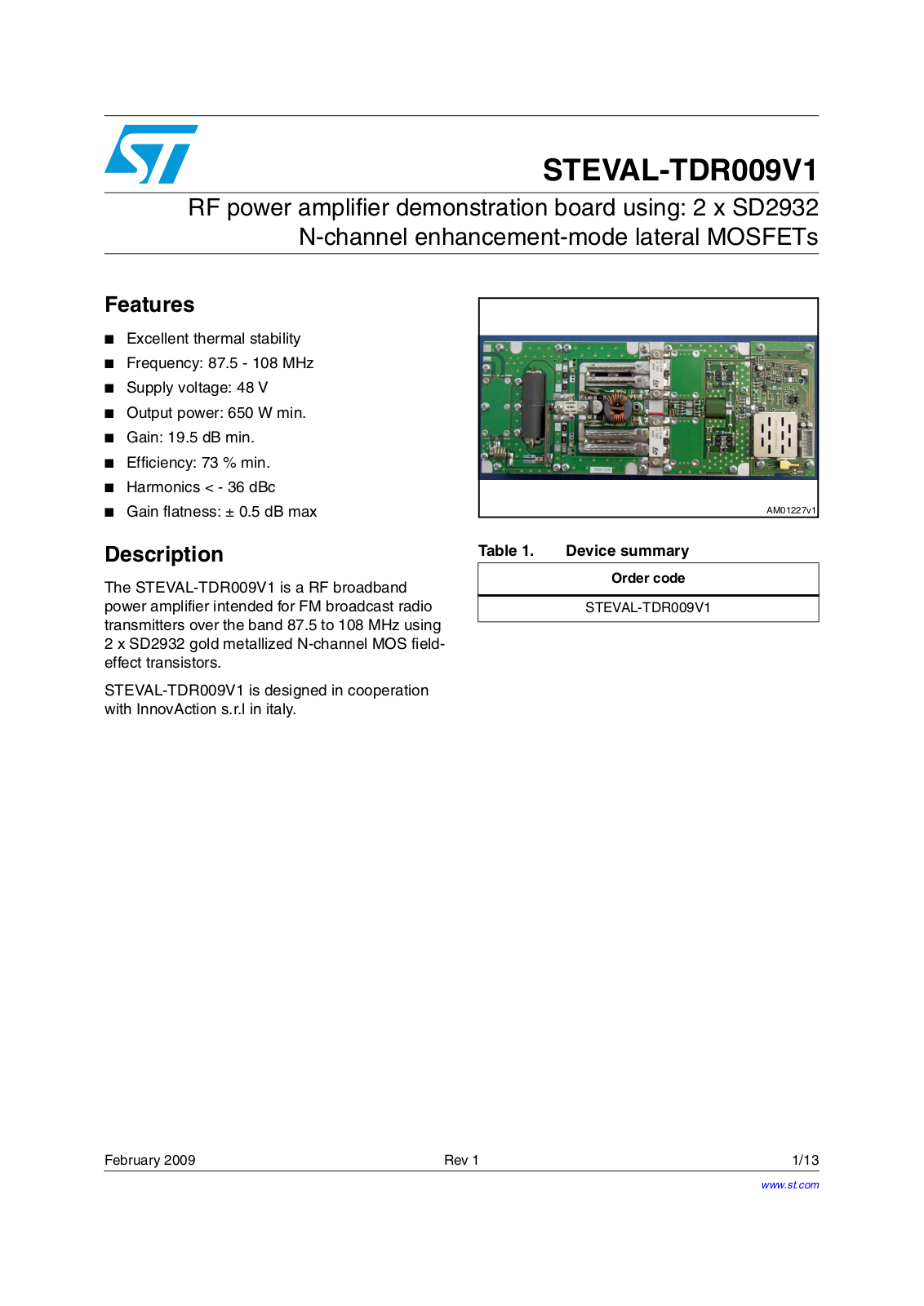 ST TDR009V1 User Manual