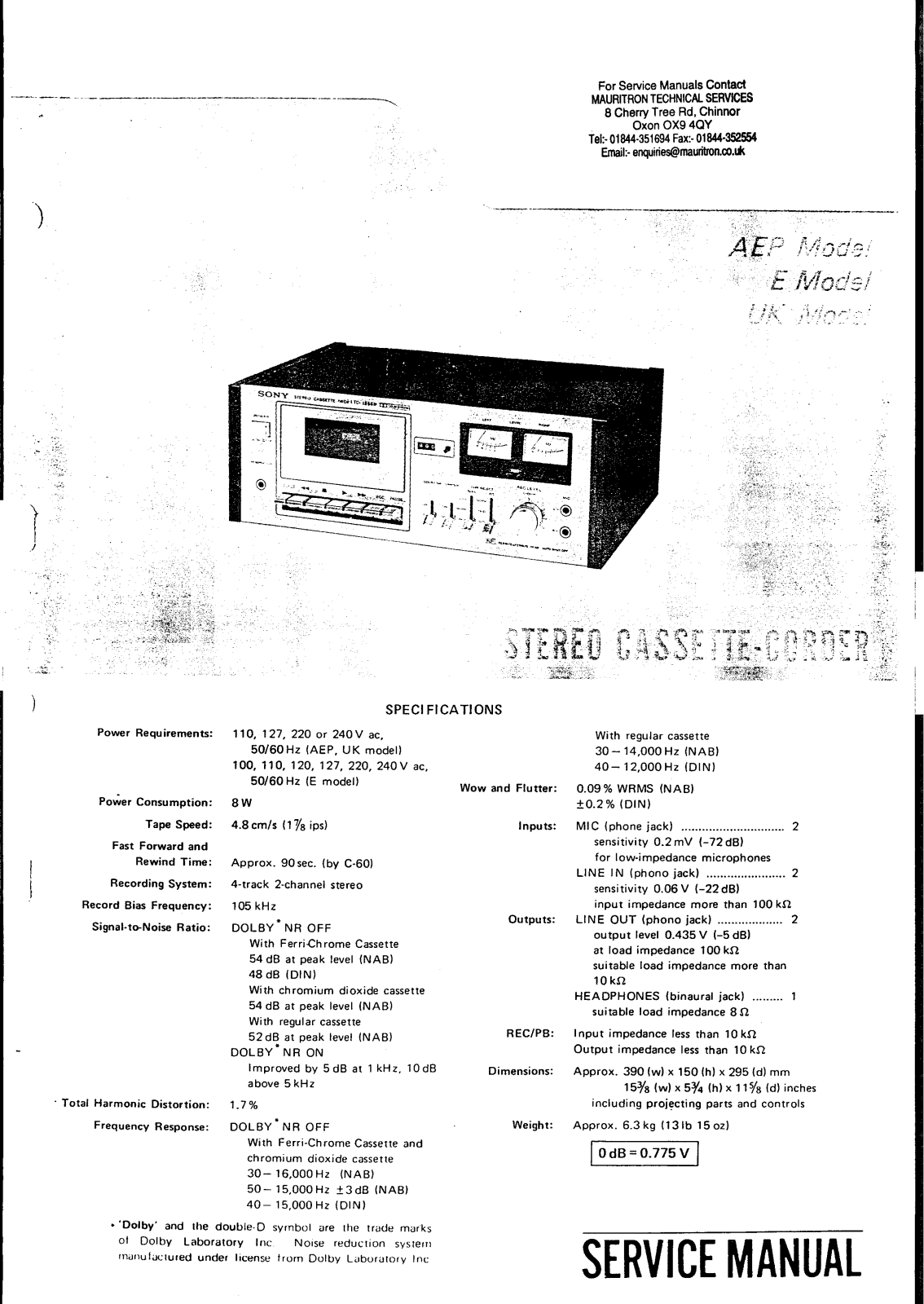 Sony TC-186-SD Service manual