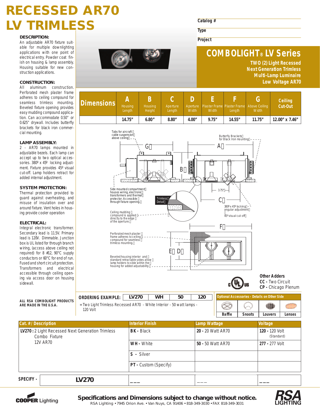 Cooper Lighting LV270 User Manual