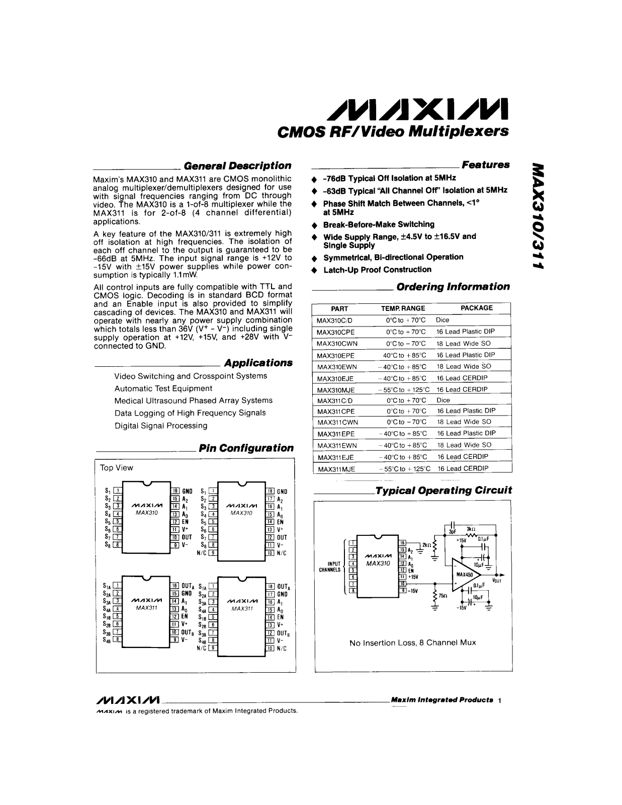 MAXIM MAX310, MAX311 Technical data