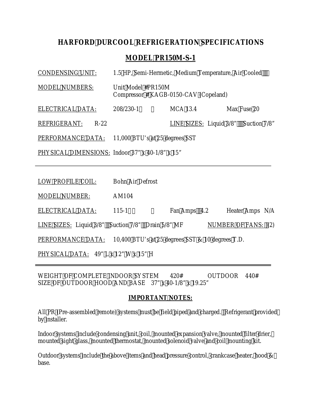 Harford PR150M User Manual