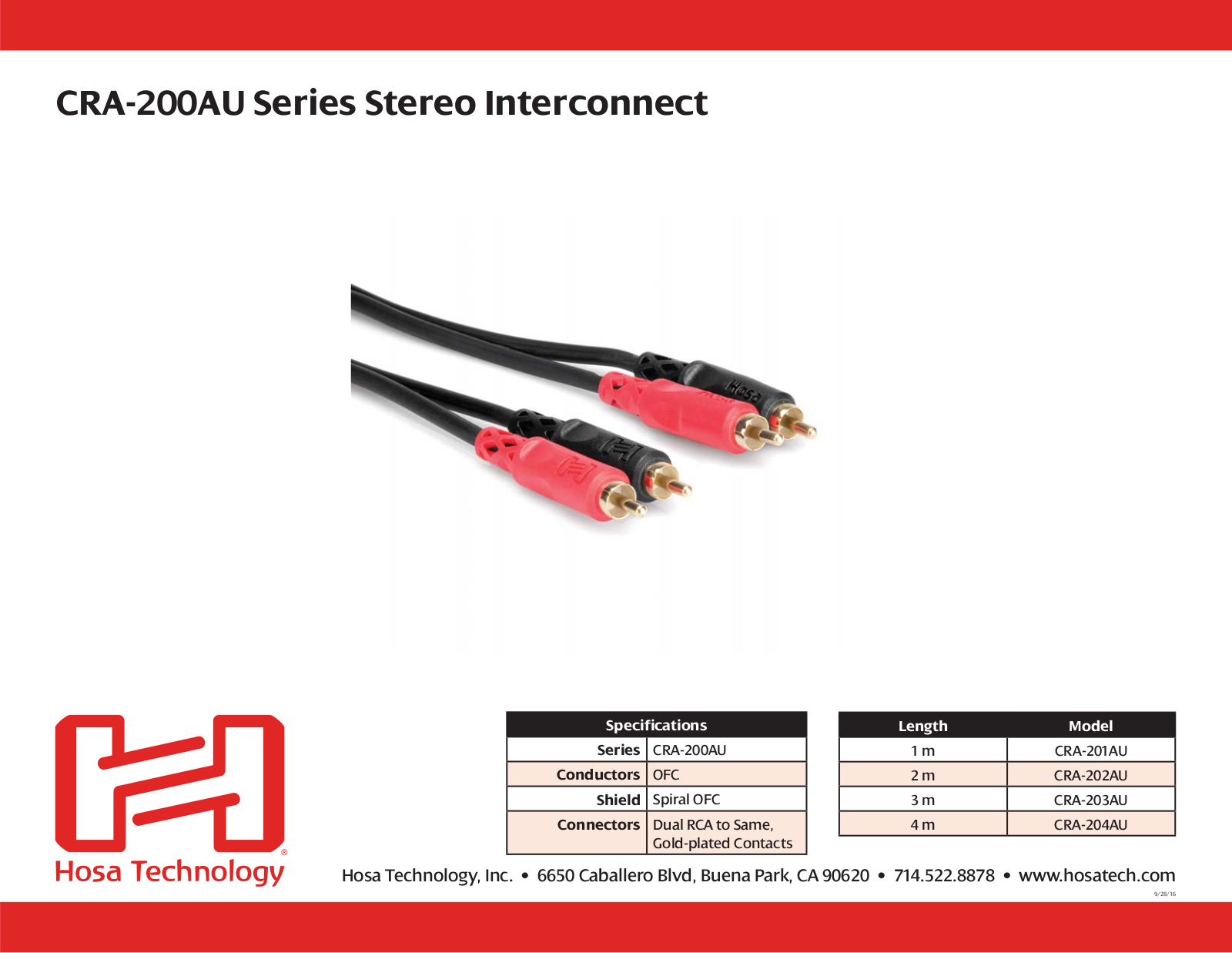 Hosa CRA-201AU, CRA-202AU Specification