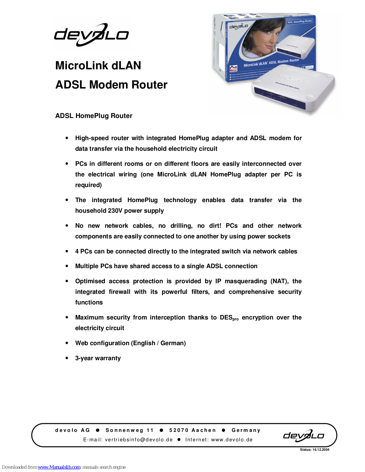 Devolo MicroLink dLAN ADSL Modem Specifications - ManualMachine.com