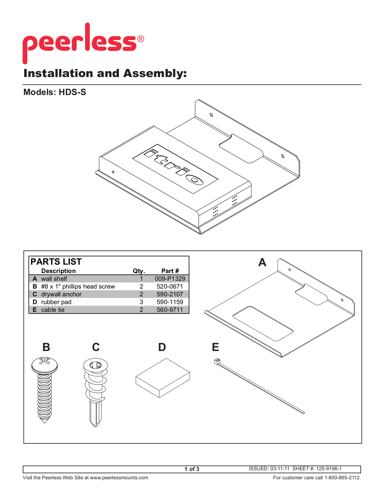 Peerless-AV HDS-S Installation