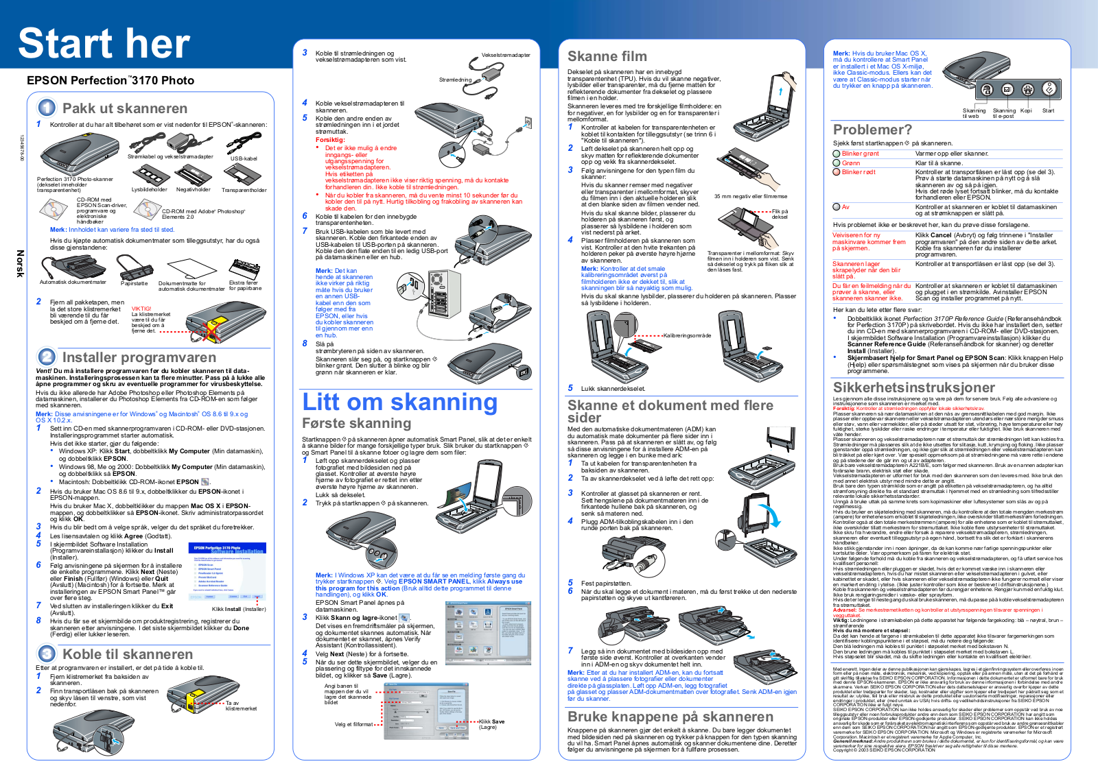 Epson PERFECTION 3170 SETUP GUIDE