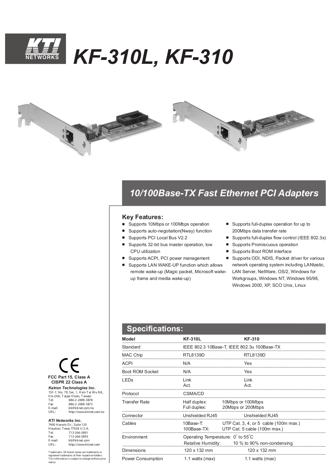 KTI Networks KF-310, KF-310L User Manual