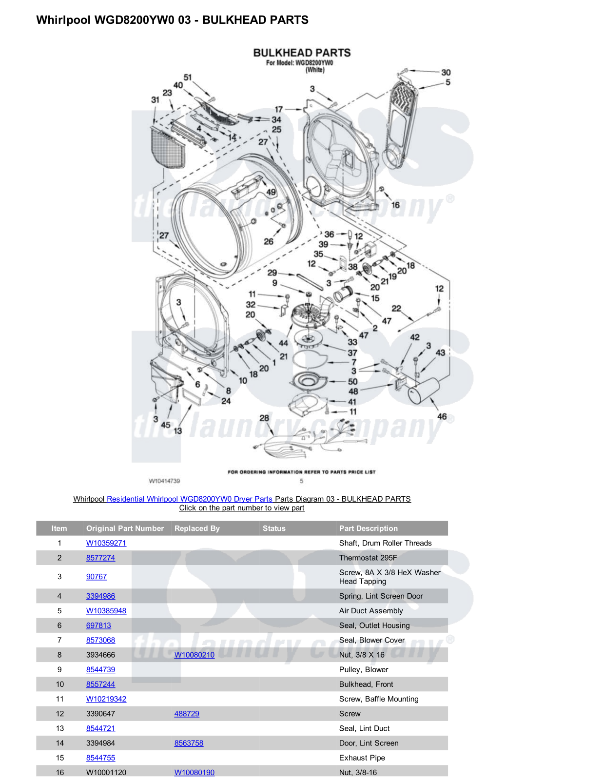 Whirlpool WGD8200YW0 Parts Diagram