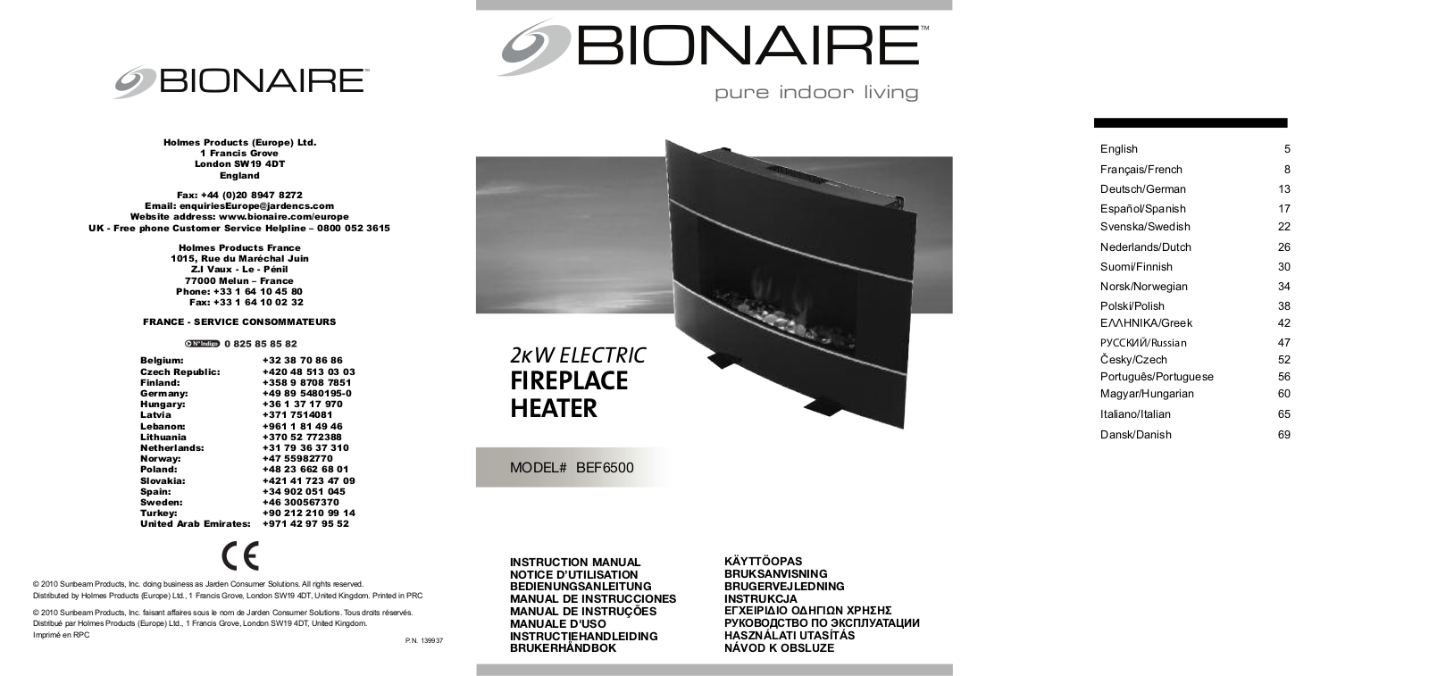 BIONAIRE BFH261-I, BEF6500 User Manual