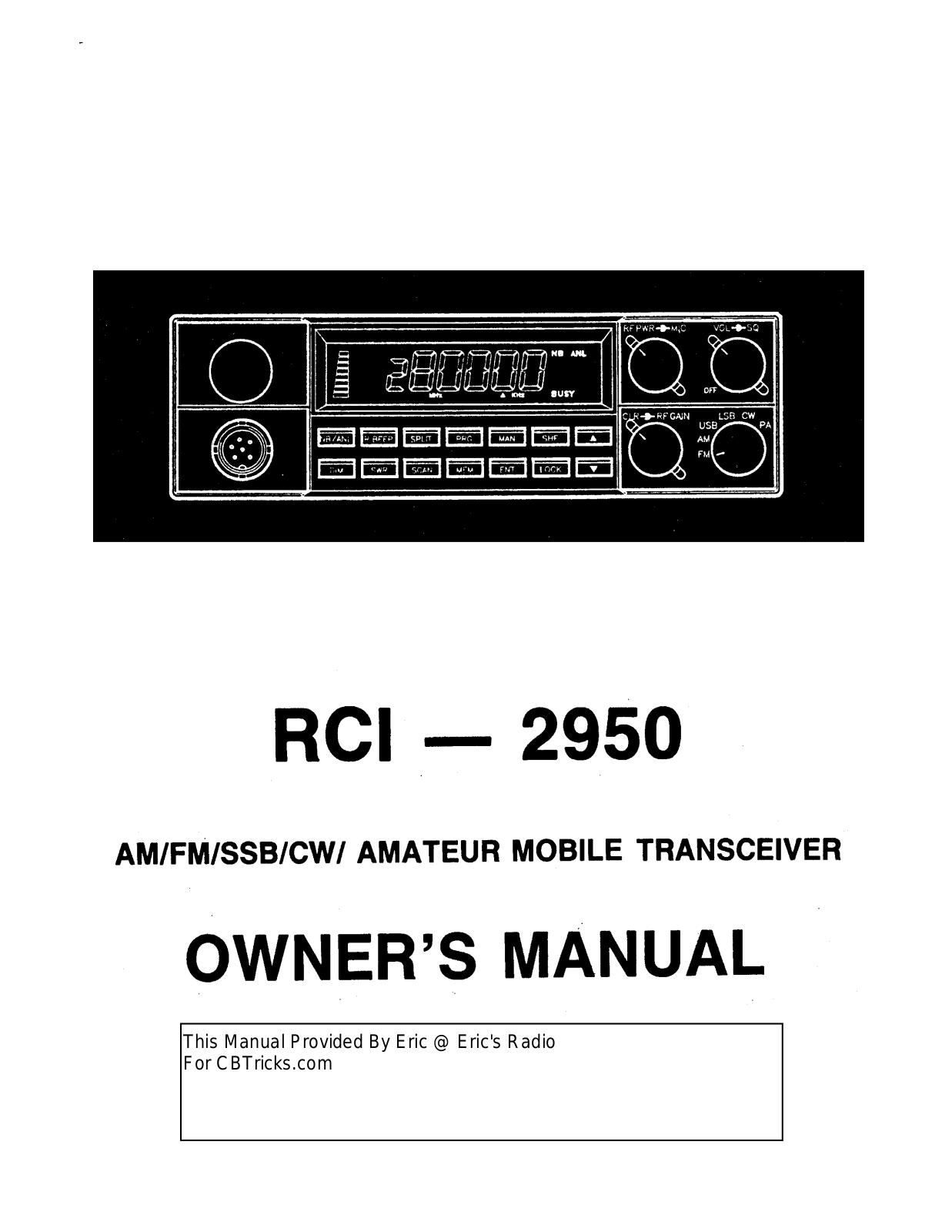 Ranger RCI2950 User Manual