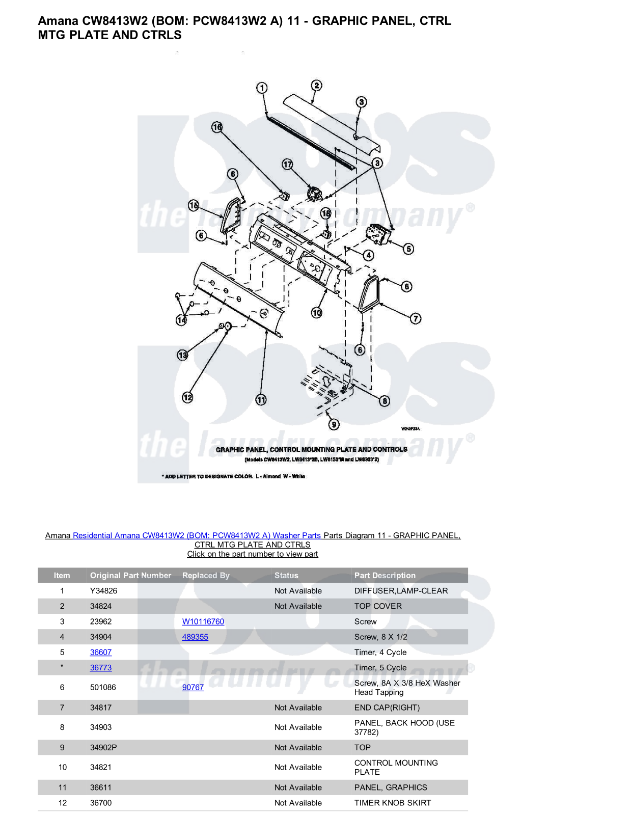 Amana CW8413W2 Parts Diagram