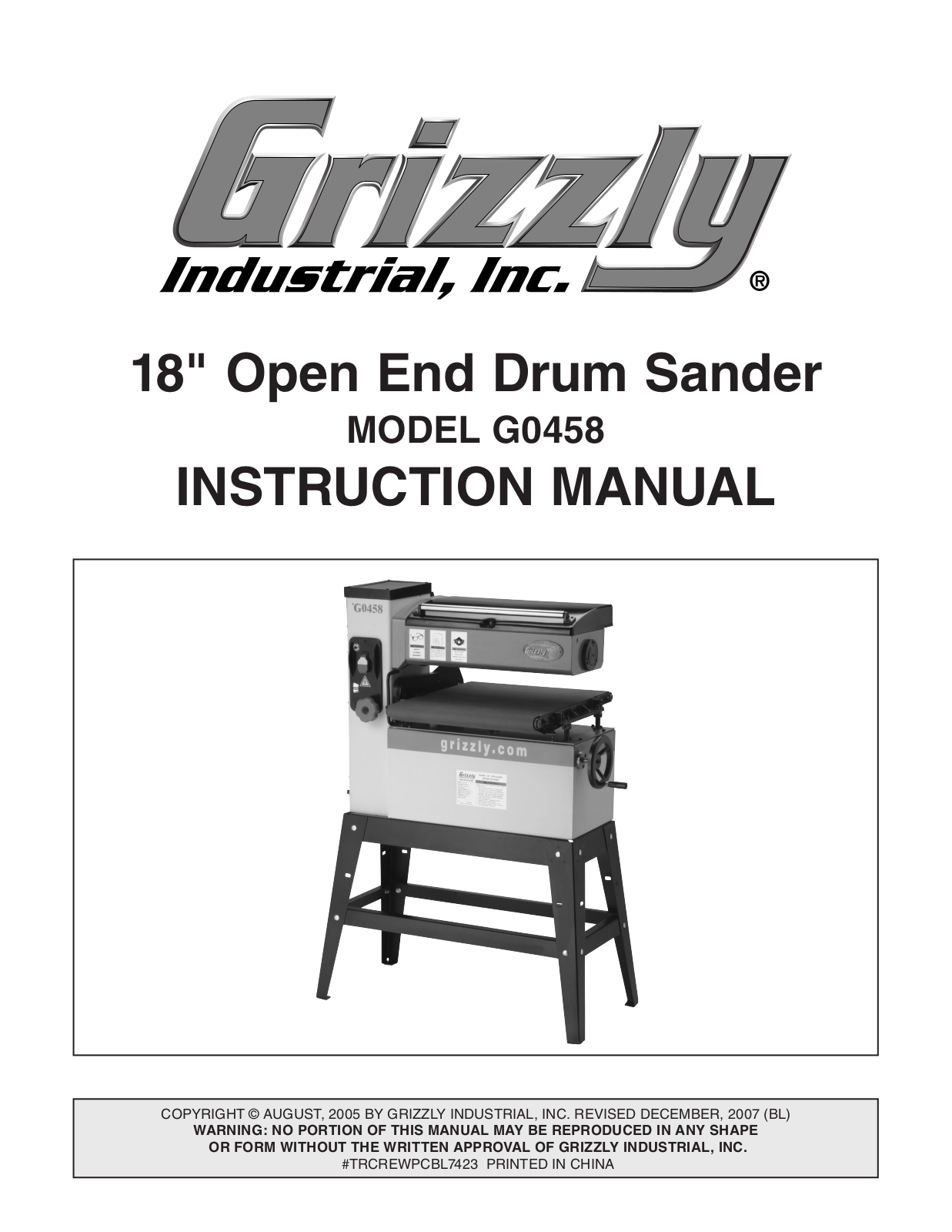 Grizzly G0458 User Manual