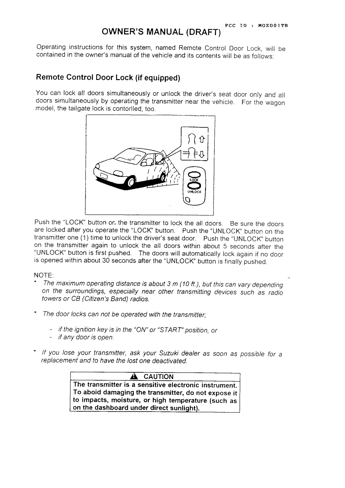 Tokai Rika Co D01TB Owners Manual