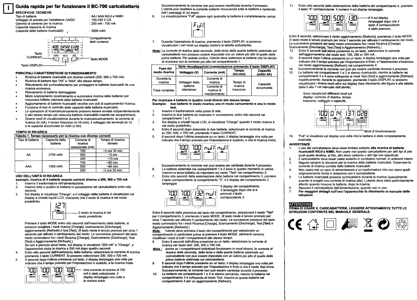 Technoline BC-700 QUICK REFERENCE