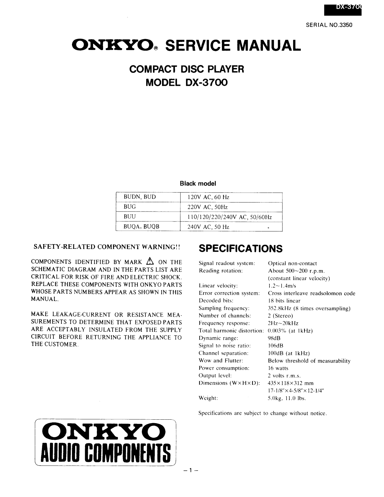 Onkyo DX-3700 Service manual