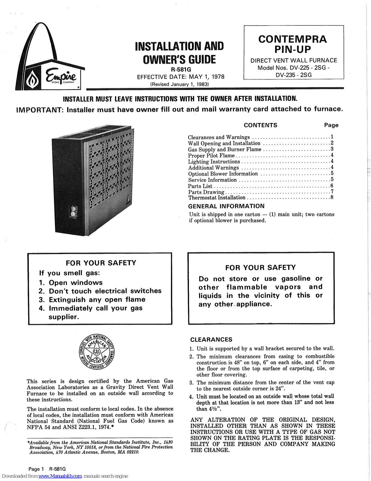 Empire R-581G Installation And Owner's Manual