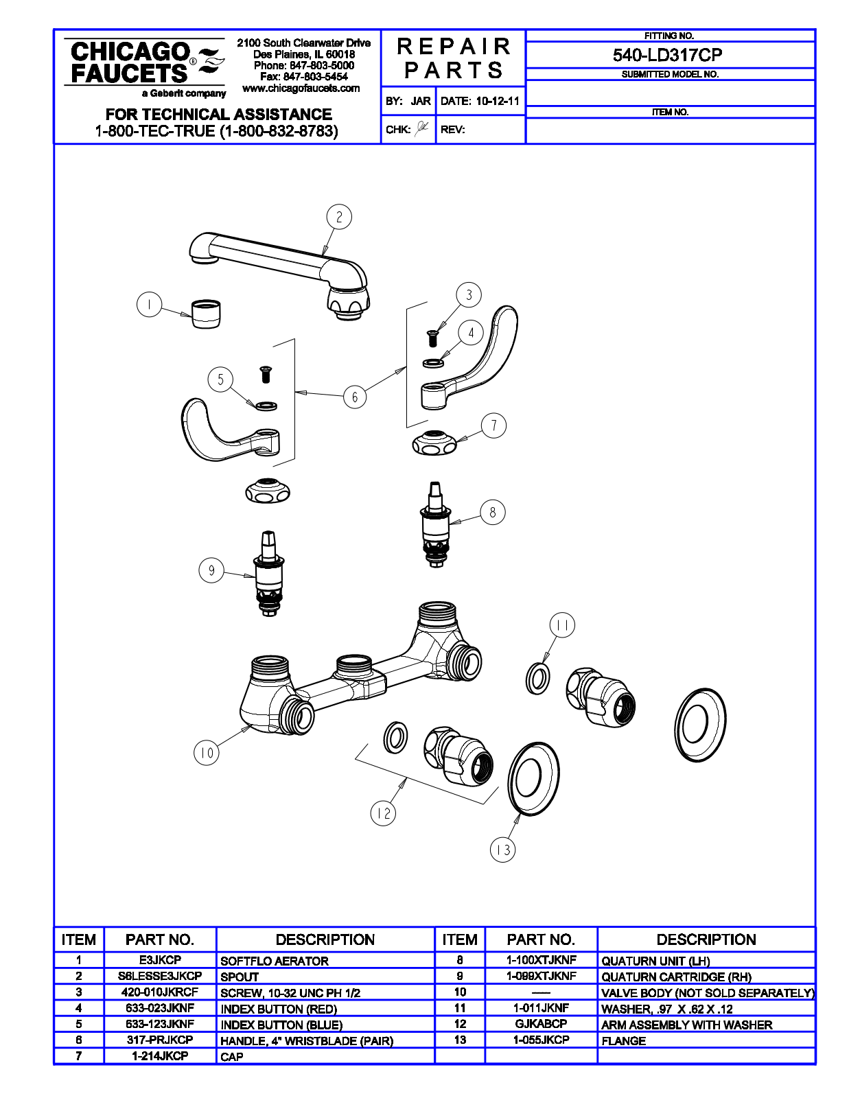 Chicago Faucet 540-LD317CP Parts List