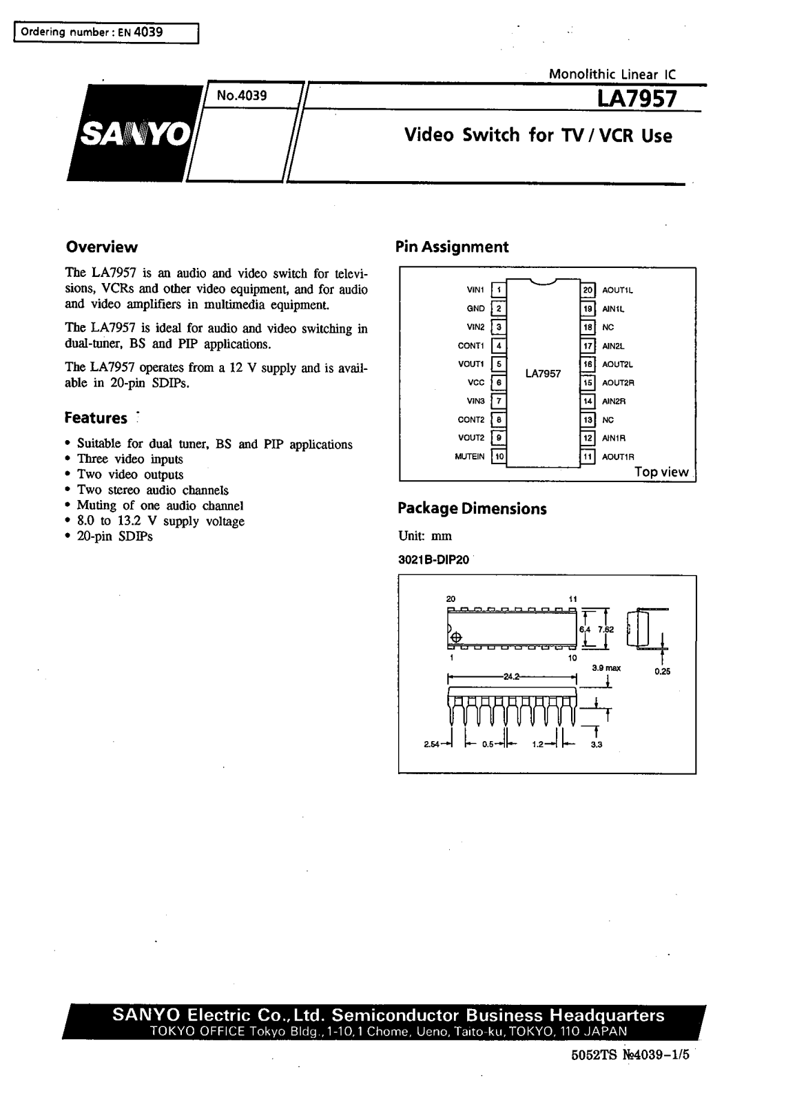 SANYO LA7957 Datasheet