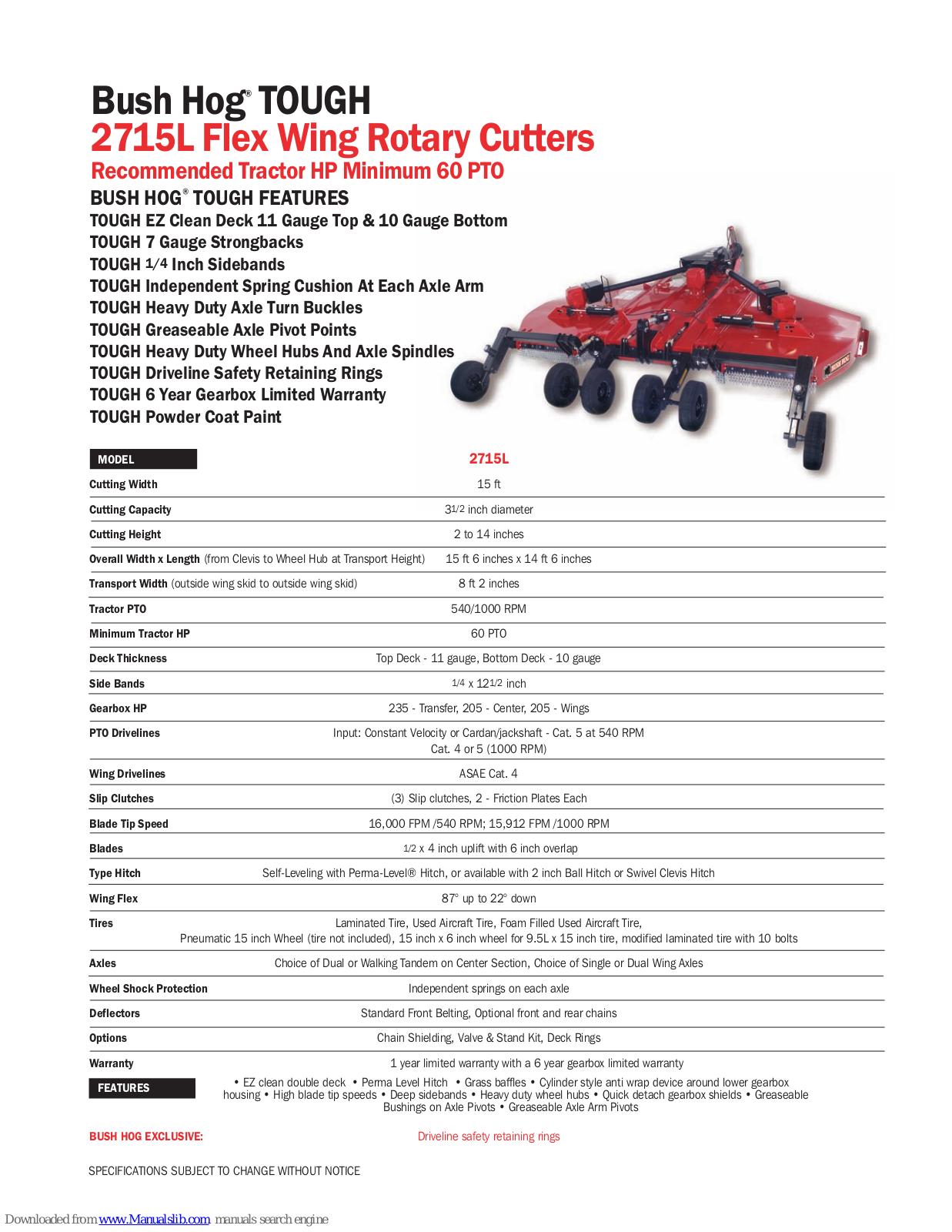 Bush Hog TOUGH 2715L Specifications