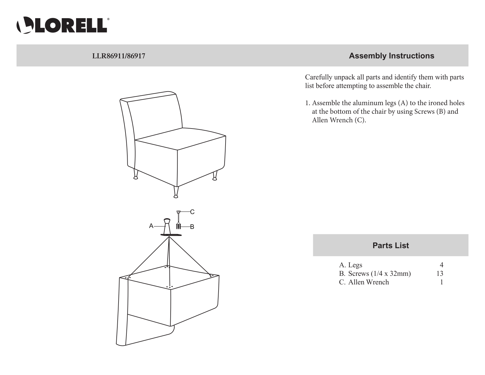 Lorell LRO2110 Installation & Assembly - ManualMachine.com