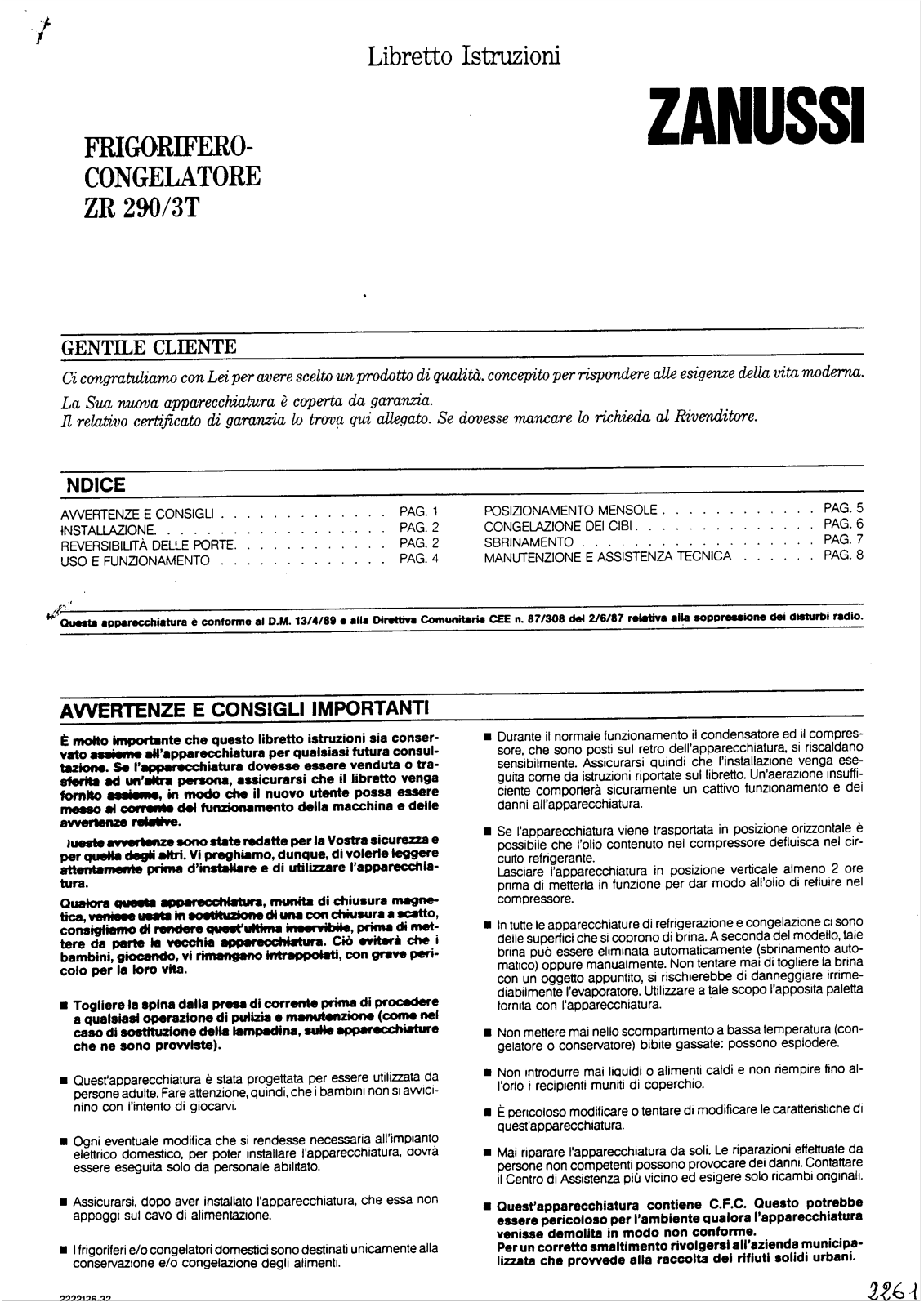 Zanussi ZR290/3T User Manual