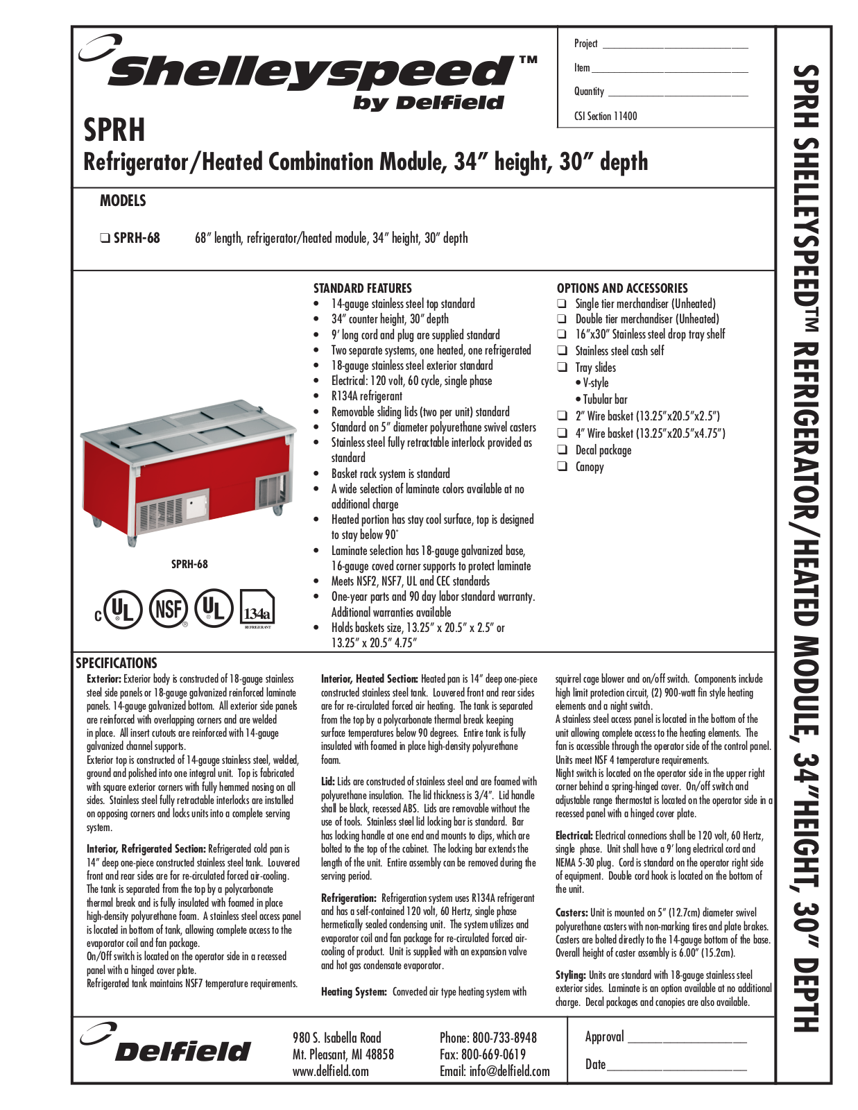 Shelley SPRH Specifications