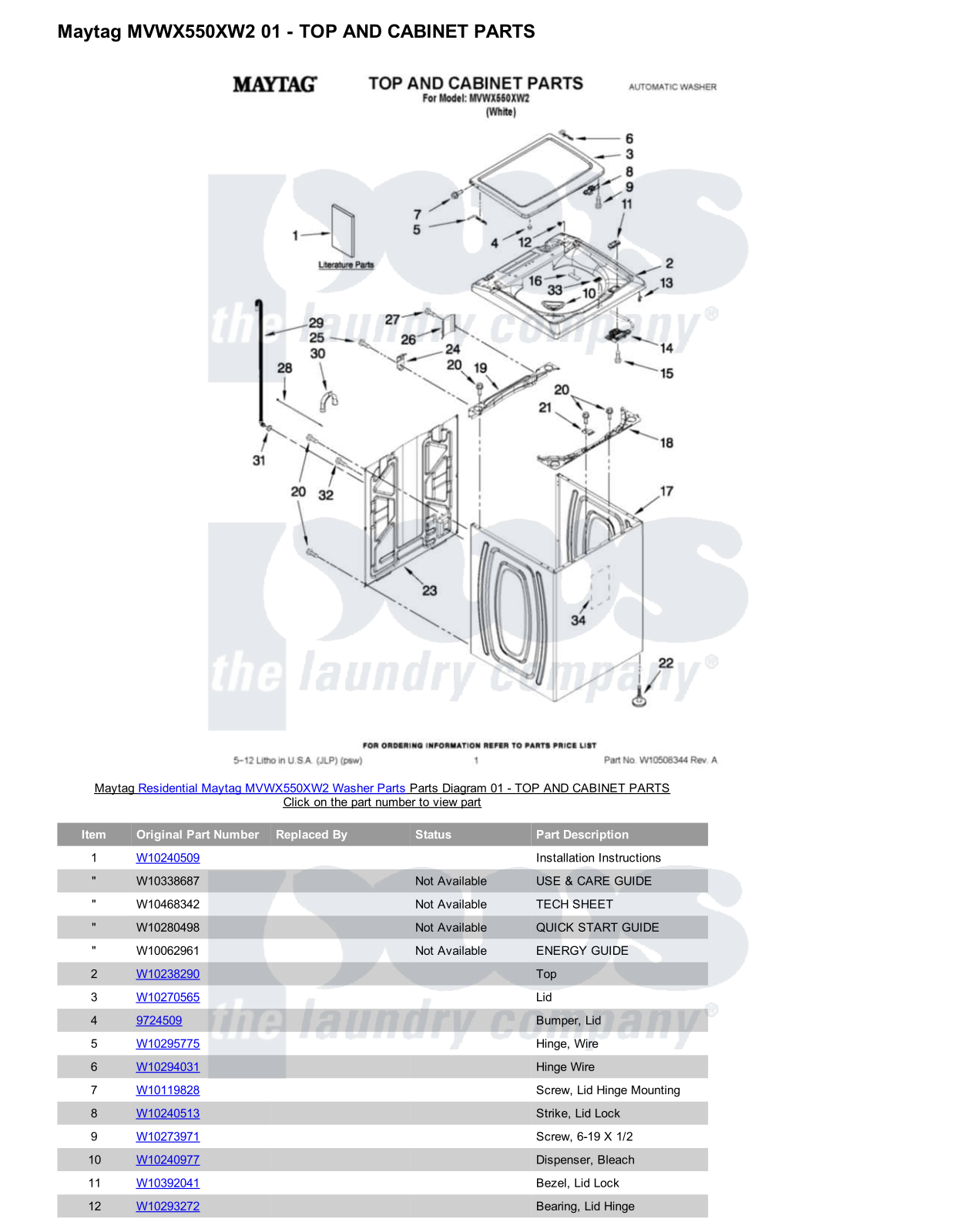 Maytag MVWX550XW2 Parts Diagram