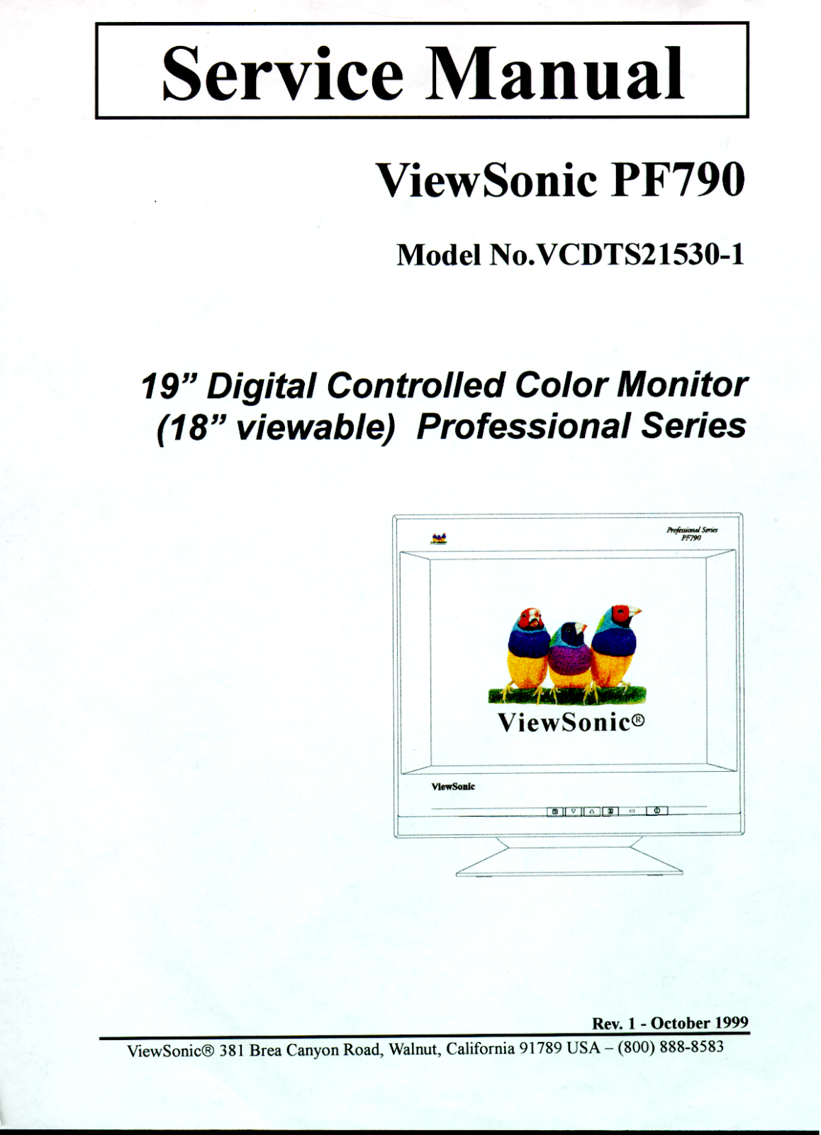 ViewSonic PF790,VCDTS21530-1 Service manual