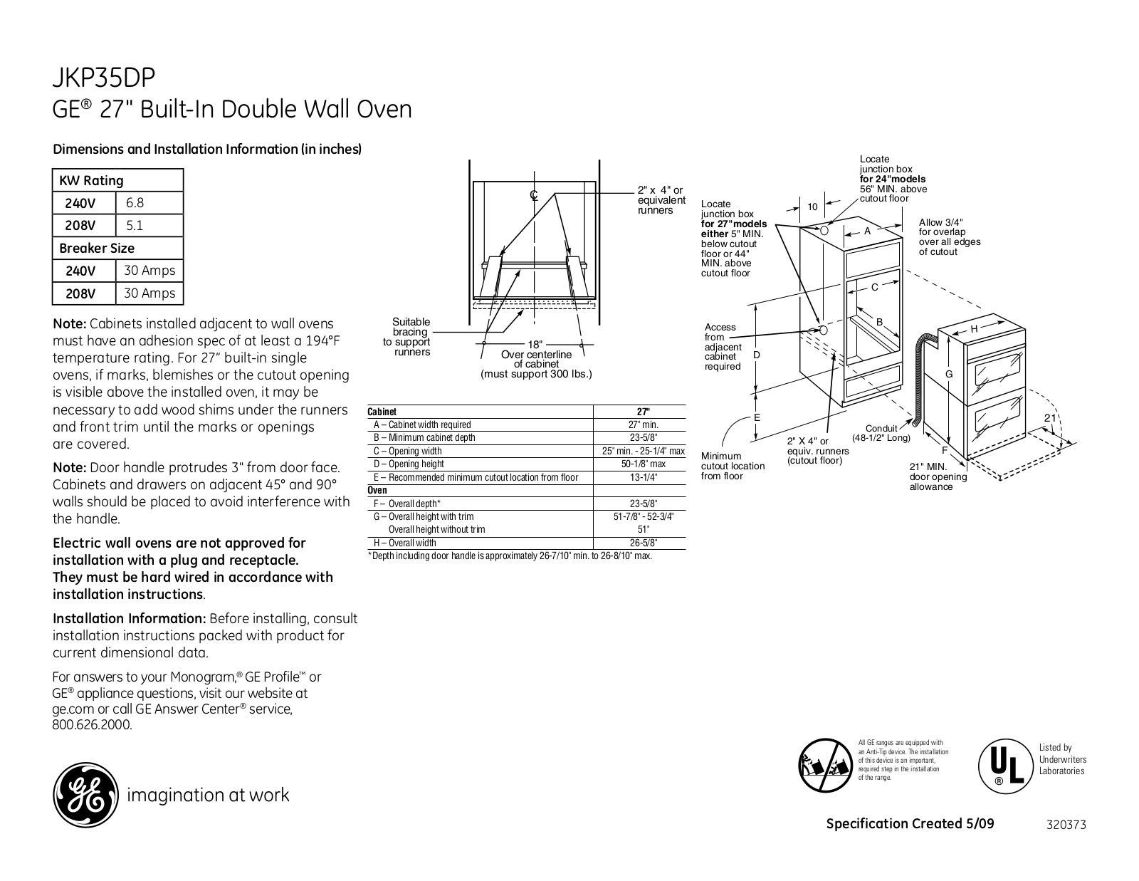 GE JKP35DPWW User Manual