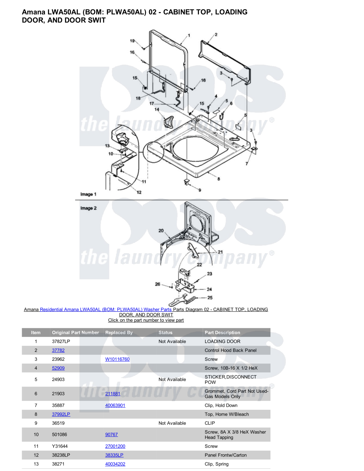 Amana LWA50AL Parts Diagram