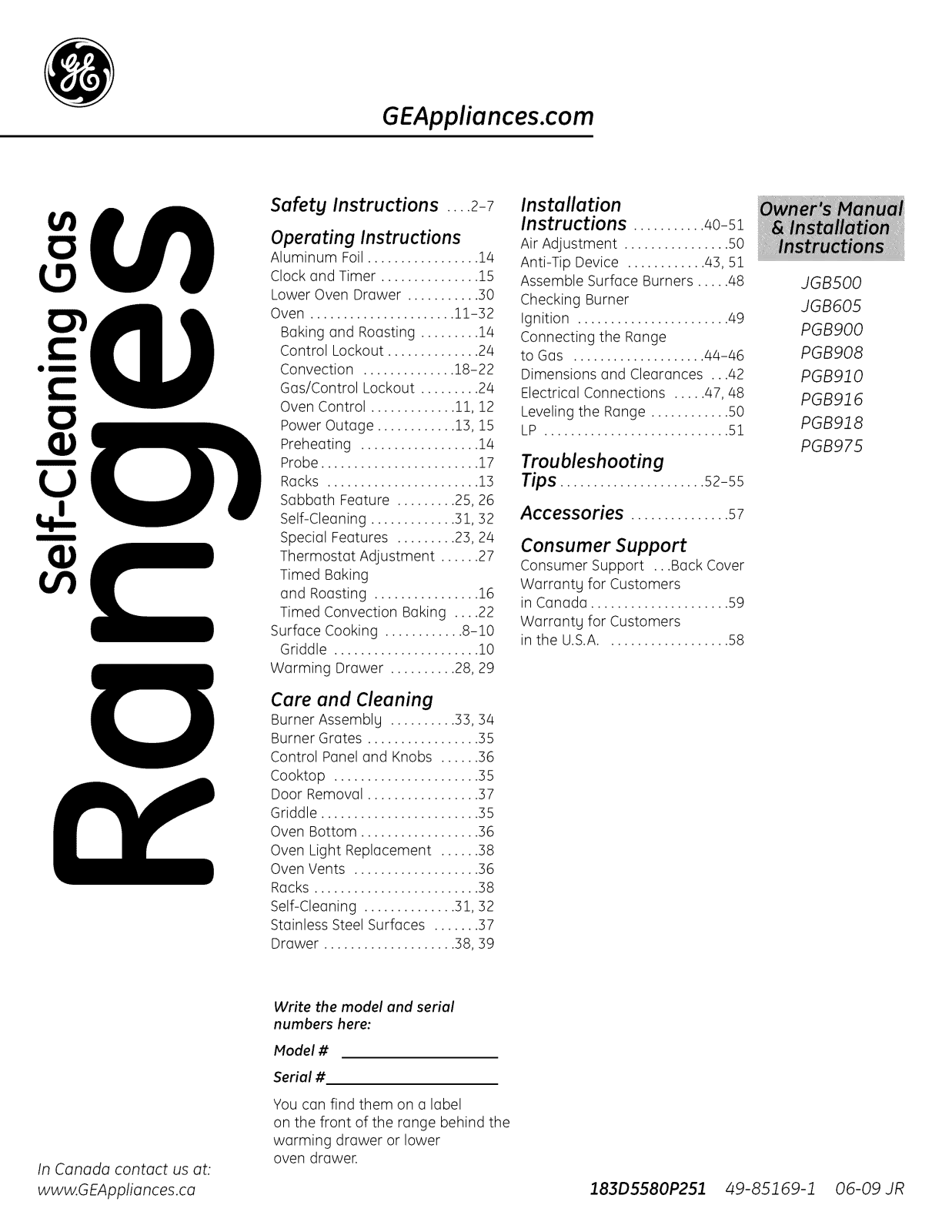 GE PGB975SEM4SS, PGB975SEM3SS, PGB918SEM3SS, PGB918DEM4WW, PGB918DEM4BB Owner’s Manual - ManualMachine.com