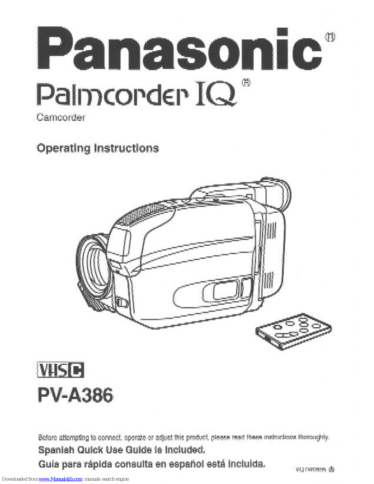 Panasonic Palmcorder PV-A386, PVA386D - VHS-C CAMCORDER, Palmcorder IQ PV-A386 User Manual