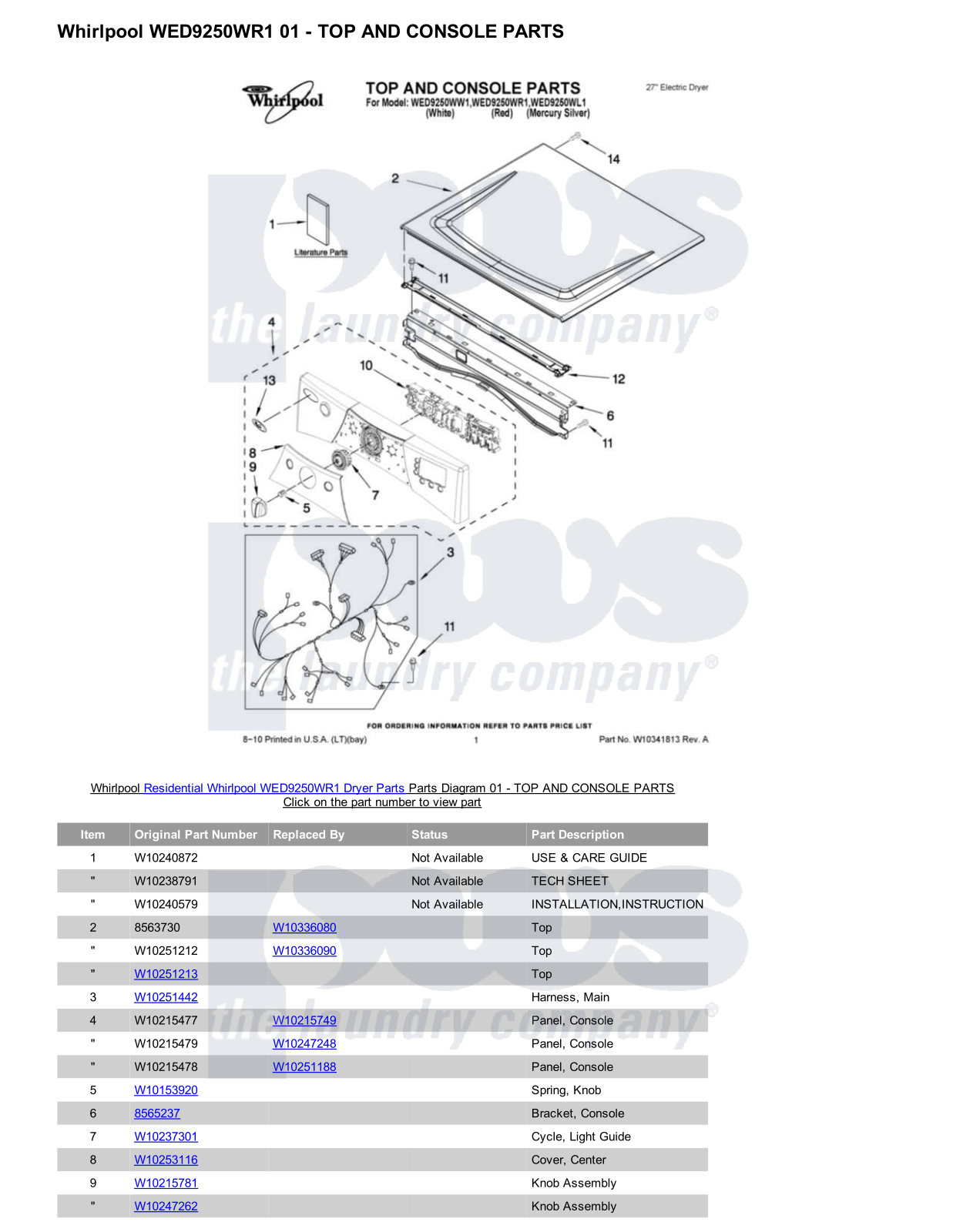 Whirlpool WED9250WR1 Parts Diagram