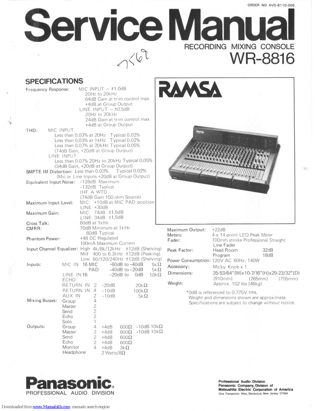 Panasonic RAMSA WR-8816 Service Manual