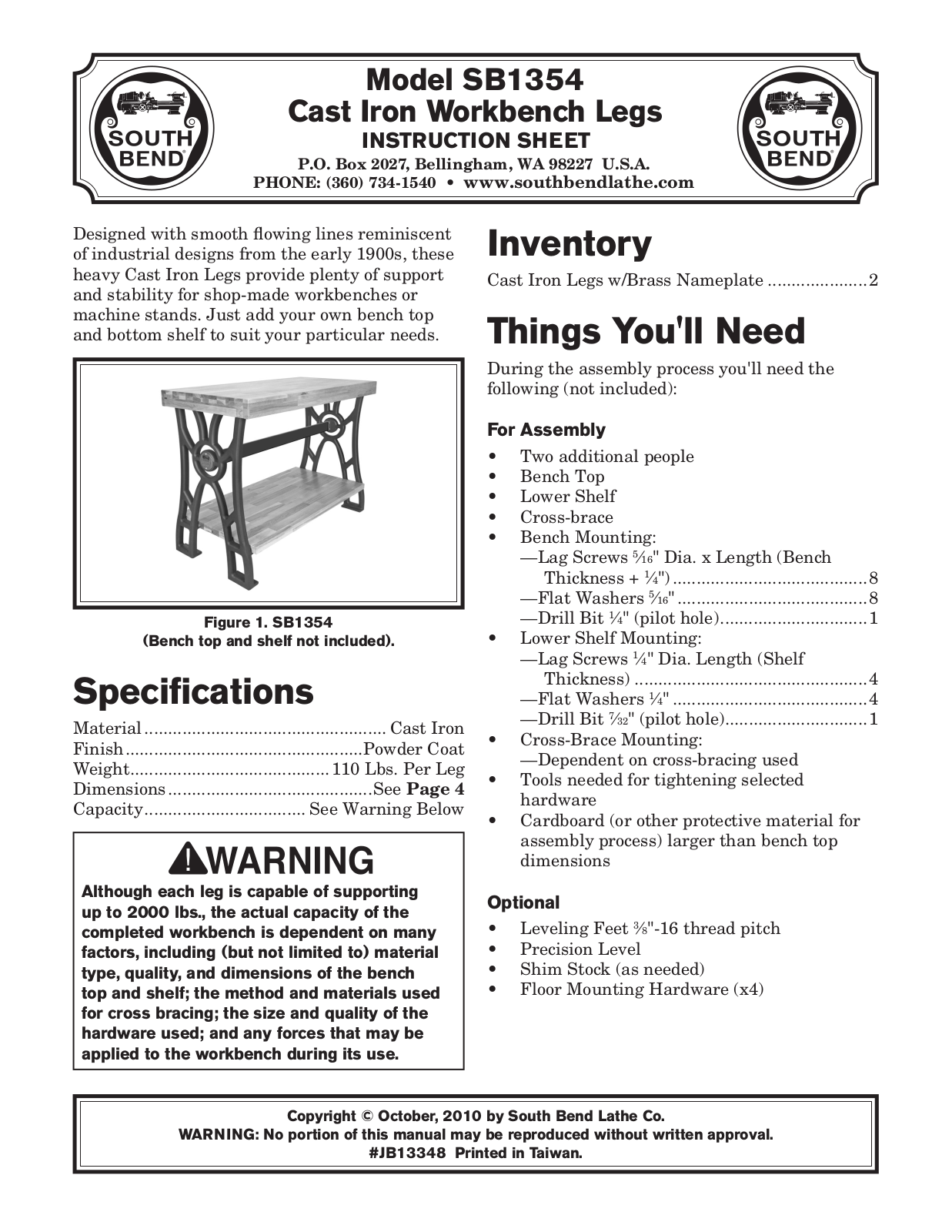 Southbend SB1354 User Manual