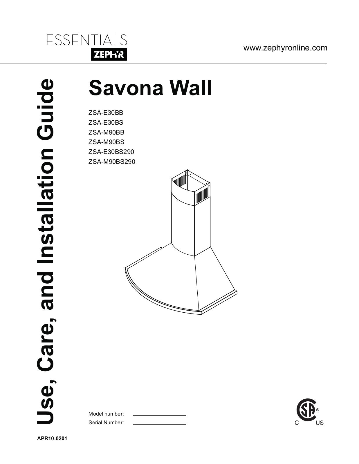 Zephyr ZSA-E30BB, ZSA-M90BB, ZSAM90BS, ZSAE30BS, ZSA-E30BS290 User Manual