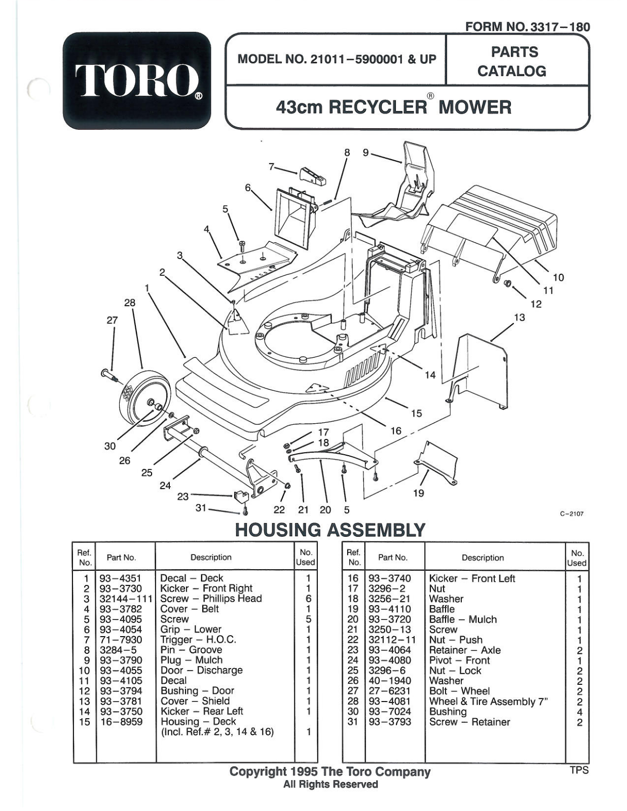 Toro 21011BC Parts Catalogue