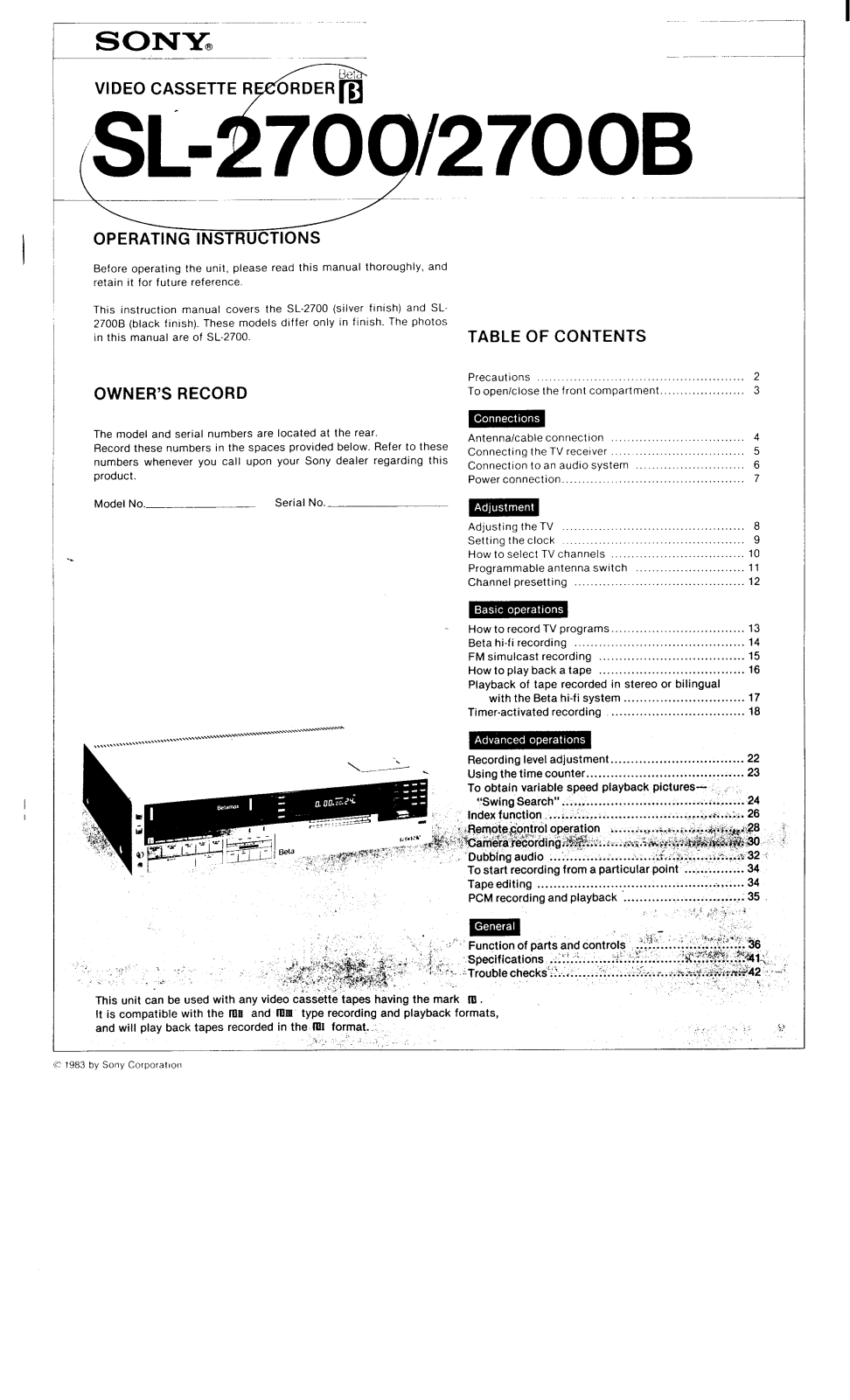 Sony SL-2700 User Manual