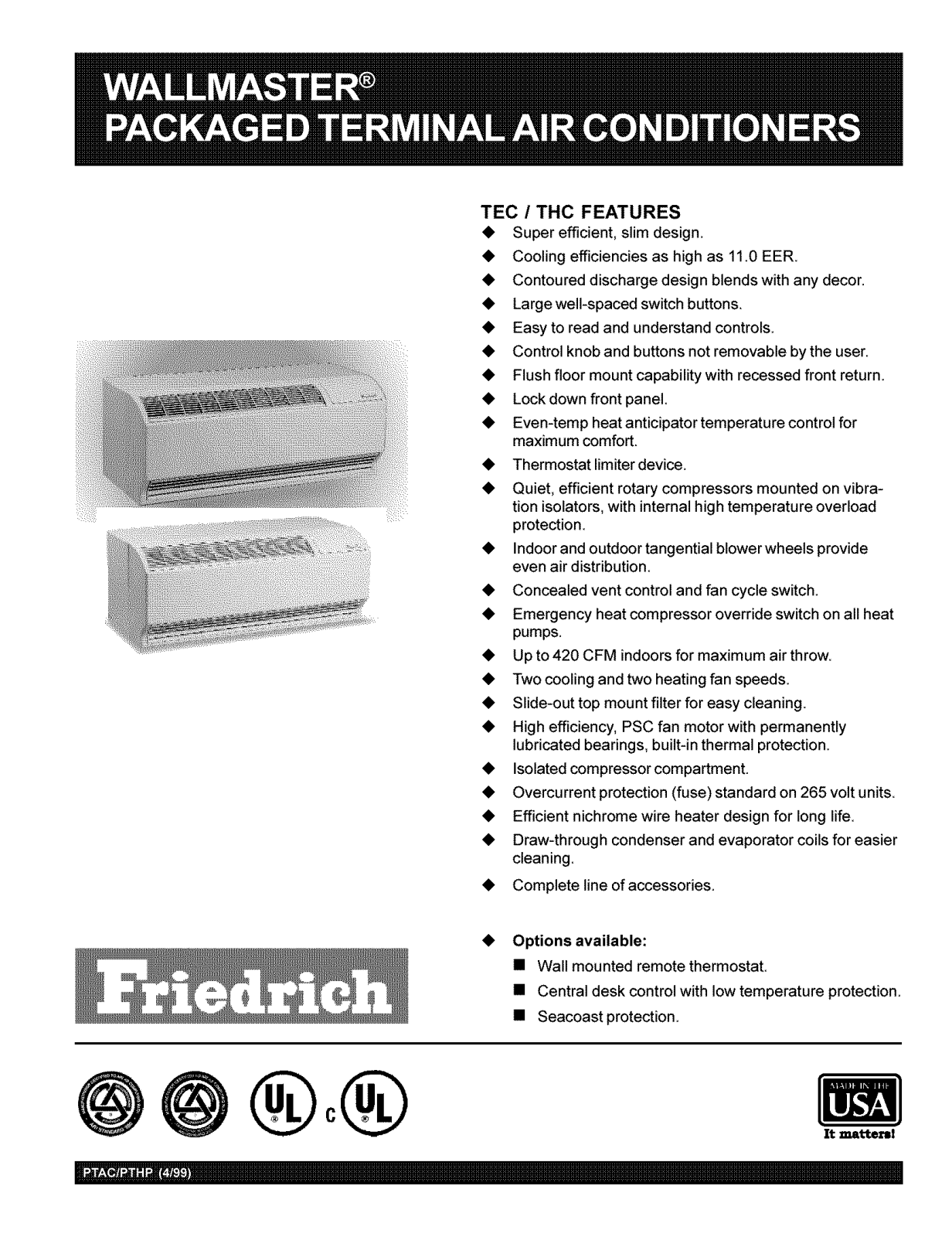 Friedrich TEC12K00, THC15R25, THC15K50, THC15K34, THC15K25 Owner’s Manual