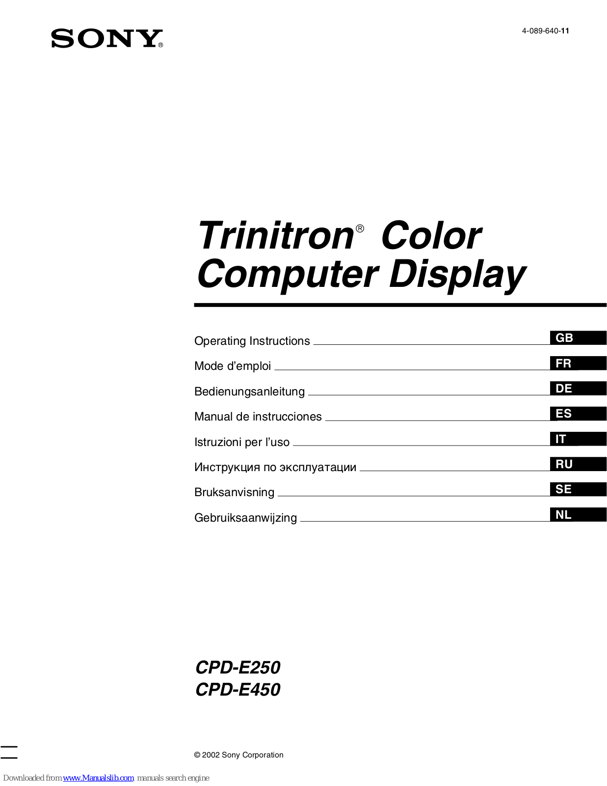 Sony CPD-E250, CPD-E450 Operating Instructions Manual